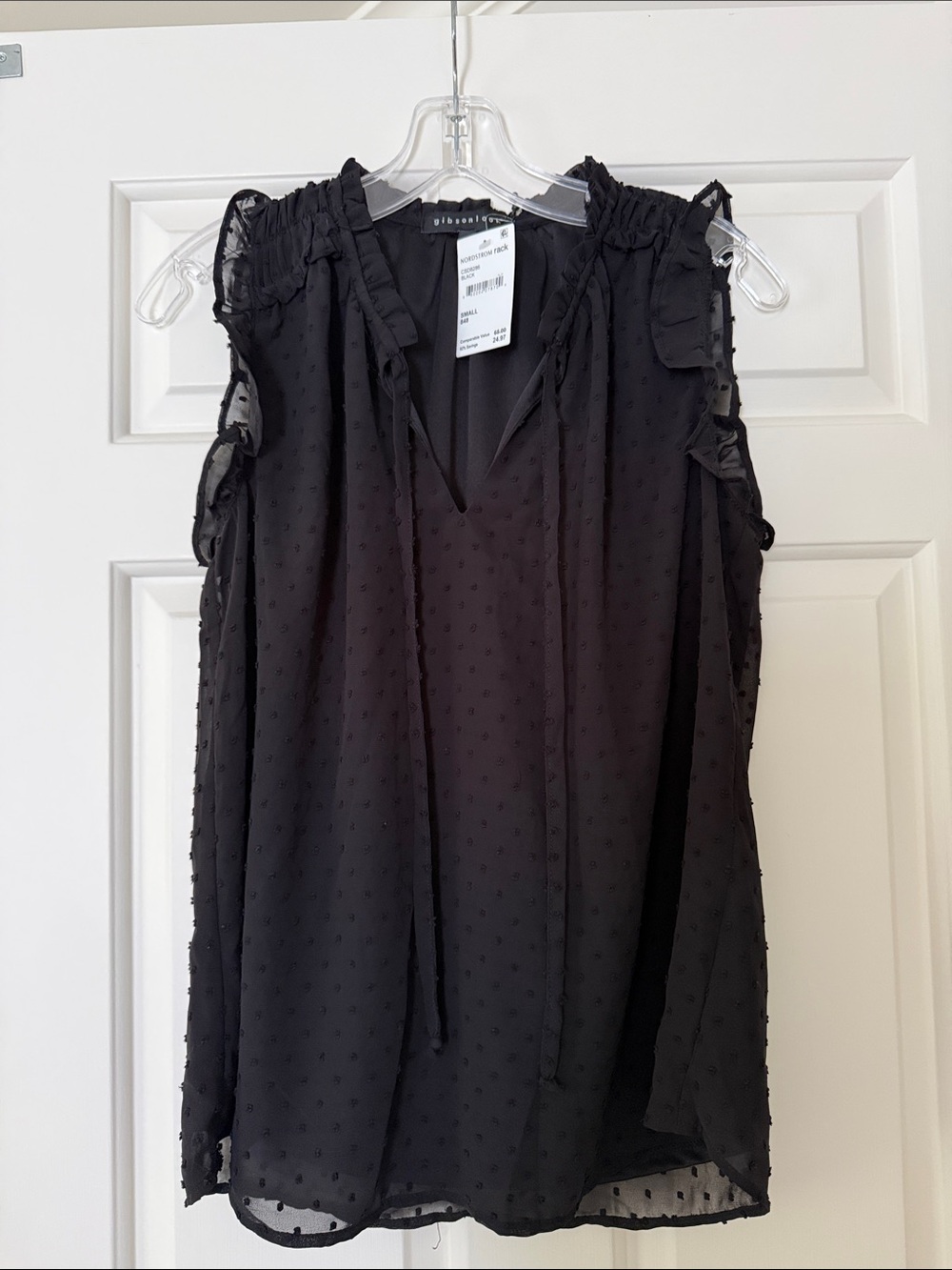 Gibsonlook Black Ruffle-Sleeve Swiss Dot Blouse